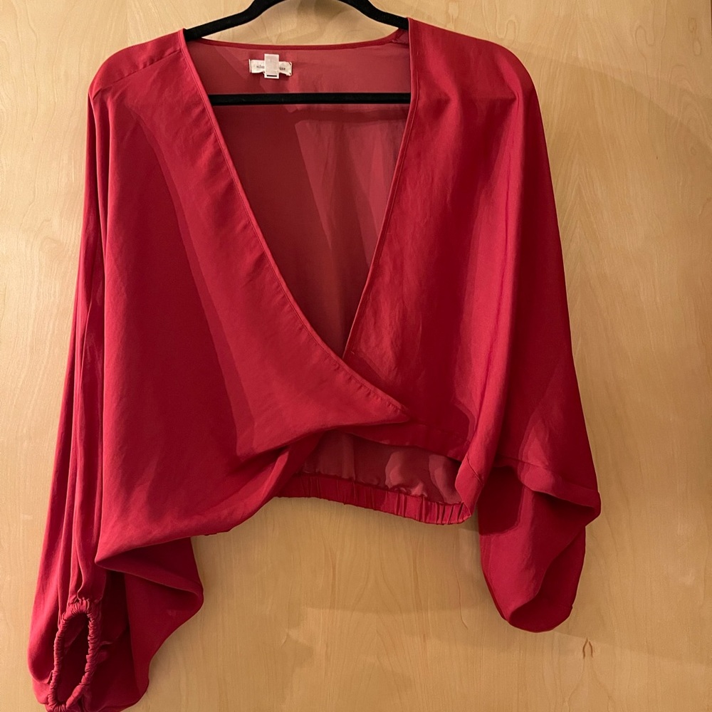 Flowy red deep v neck top